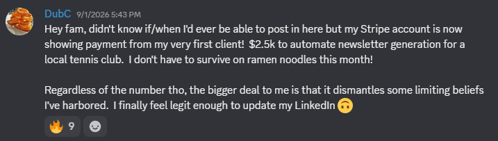 First client: $2.5K on Stripe