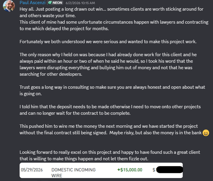 Paul: $15,000 wire from client
